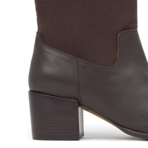 Botín de tacón Nona en cuero y lona sin cierre