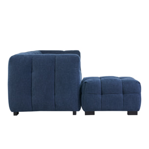 Canapé design 3 places et repose-pieds en tissu effet velours texturé bleu foncé CORTO