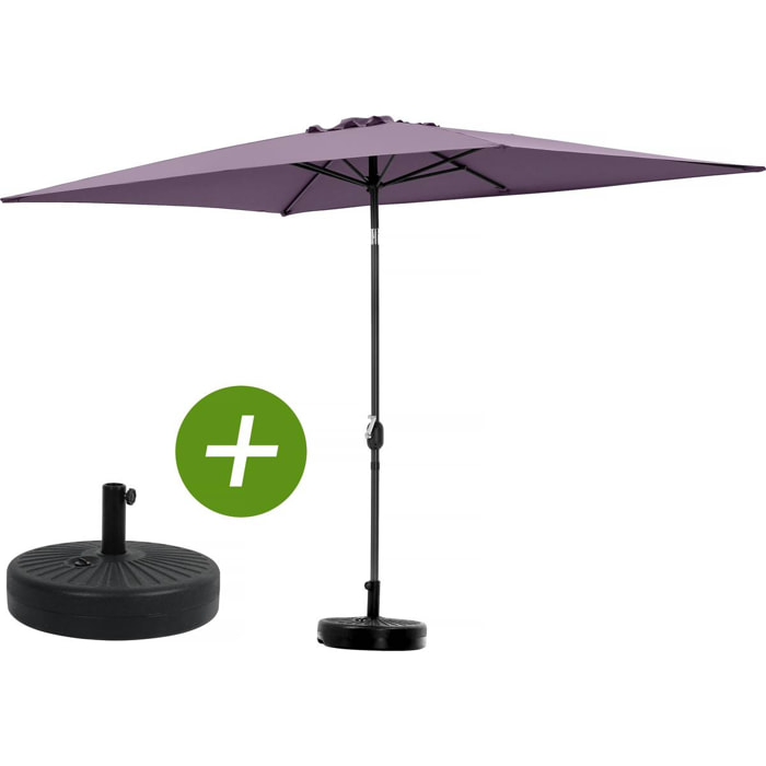 Parasol jardin "Sol 2" - Rectangle - 2 x 3 m - Violet + Dalles à lester incluses