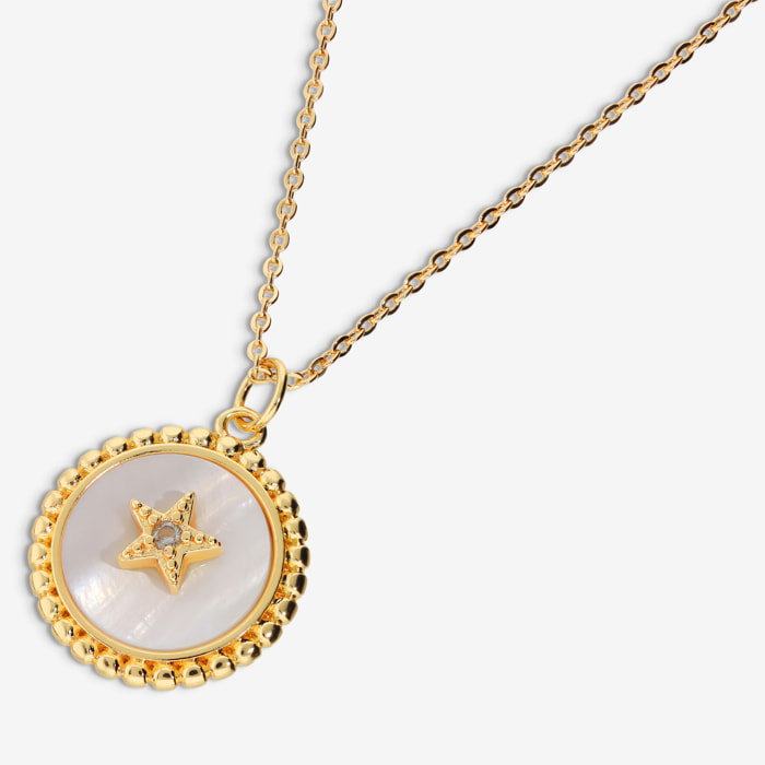 Collana Catena Rolo e Pendente in Madreperla Lavorato con Stella e Cubic Zirconia