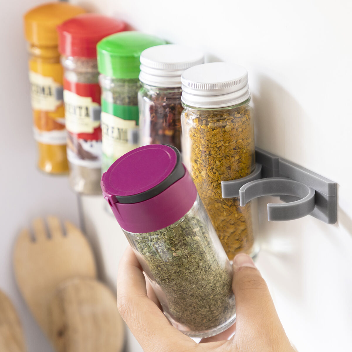 Pack Set de 3 Supports Mural Adhésif pour Couvercle de Cuisine et Porte-épices adhésif et divisible et Récipients de Cuisine Adh
