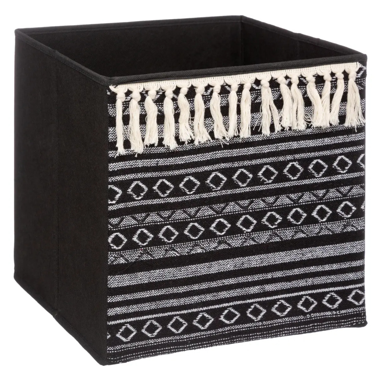 Panier tissu 31x31cm "Mix N' Modul" noir et blanc pompons