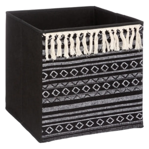 Panier tissu 31x31cm "Mix N' Modul" noir et blanc pompons