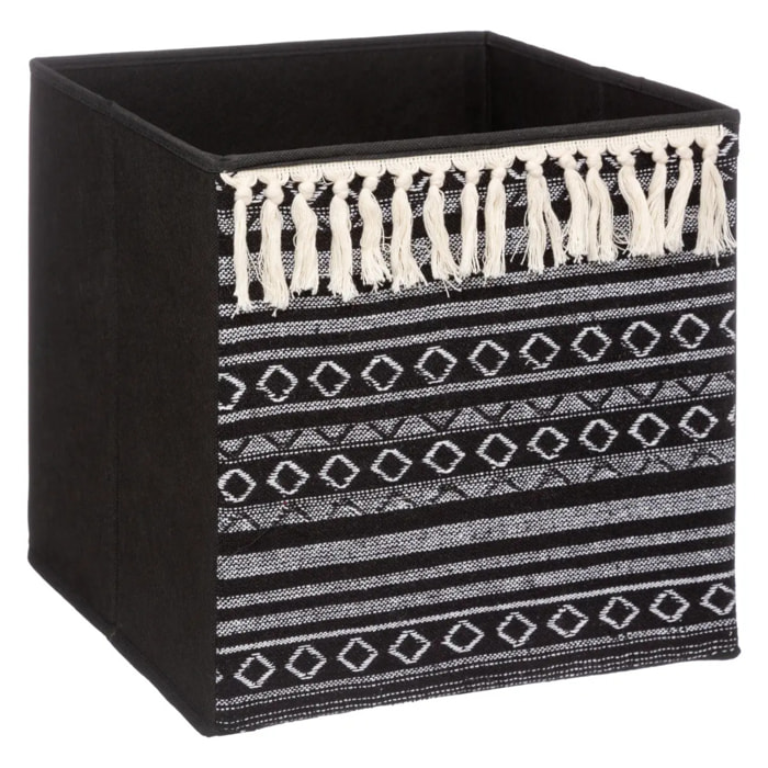 Panier tissu 31x31cm "Mix N' Modul" noir et blanc pompons