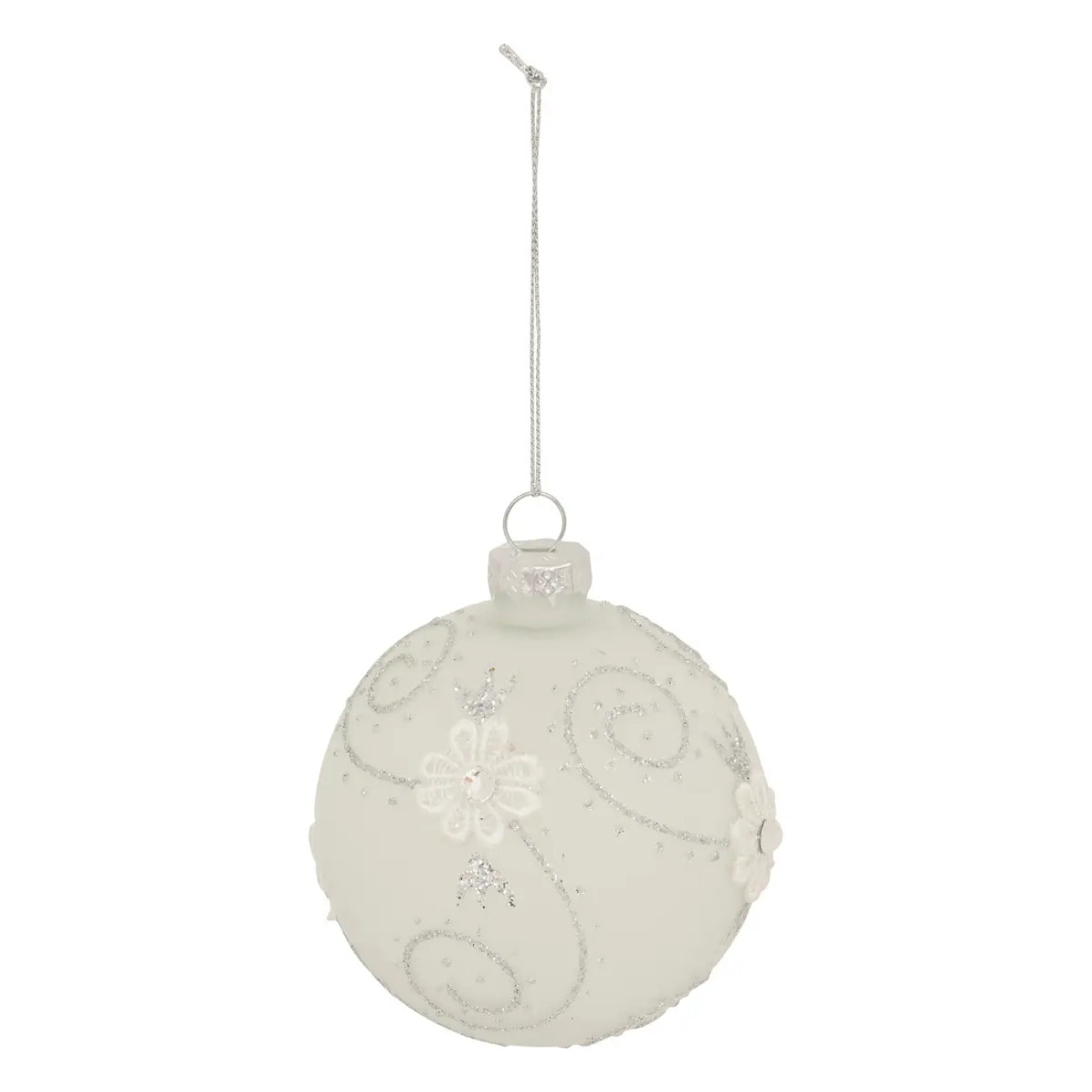 Boule verre dentelle D.8cm argent