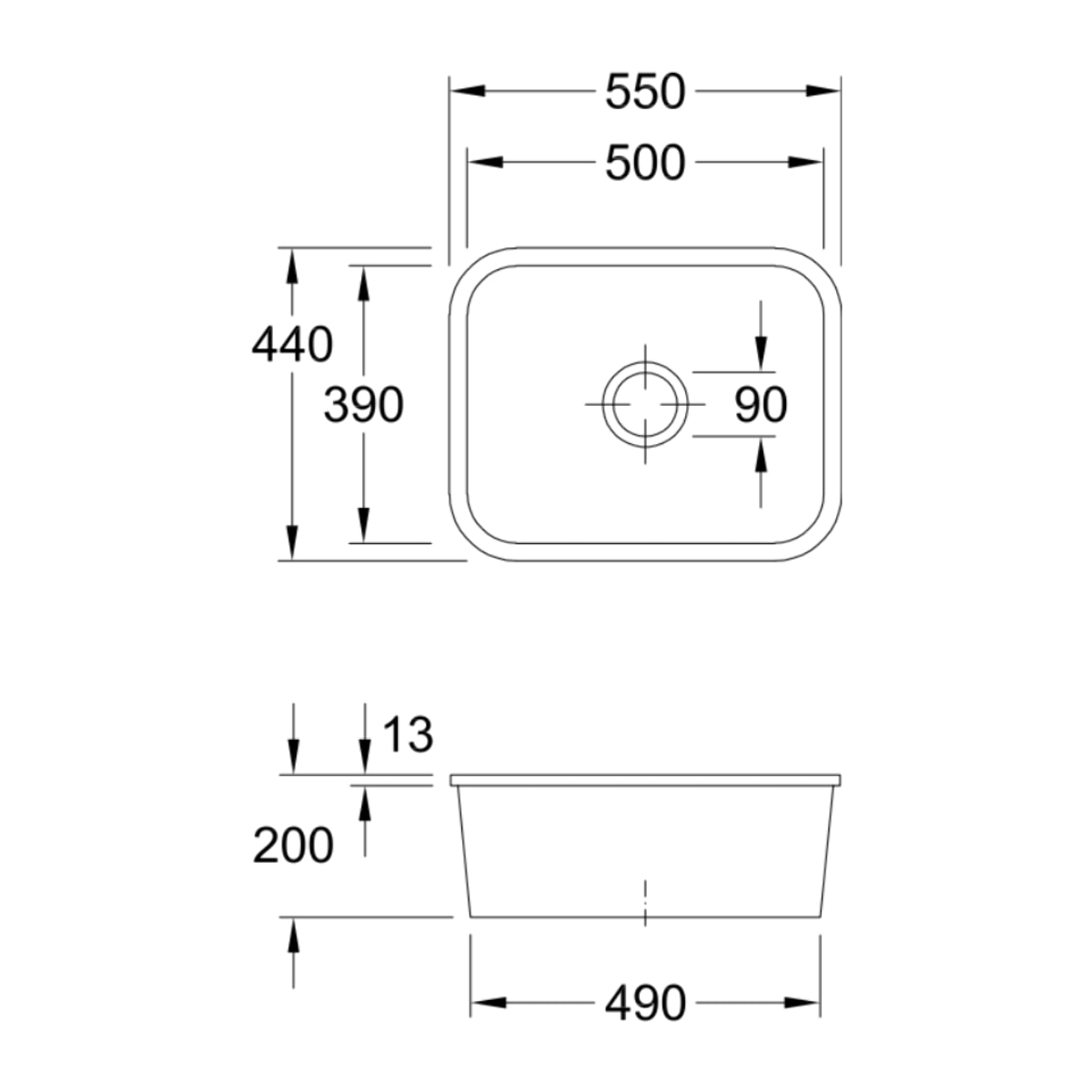 Evier 1 bac Cisterna 60C Stone CeramicPlus avec vidage manuel