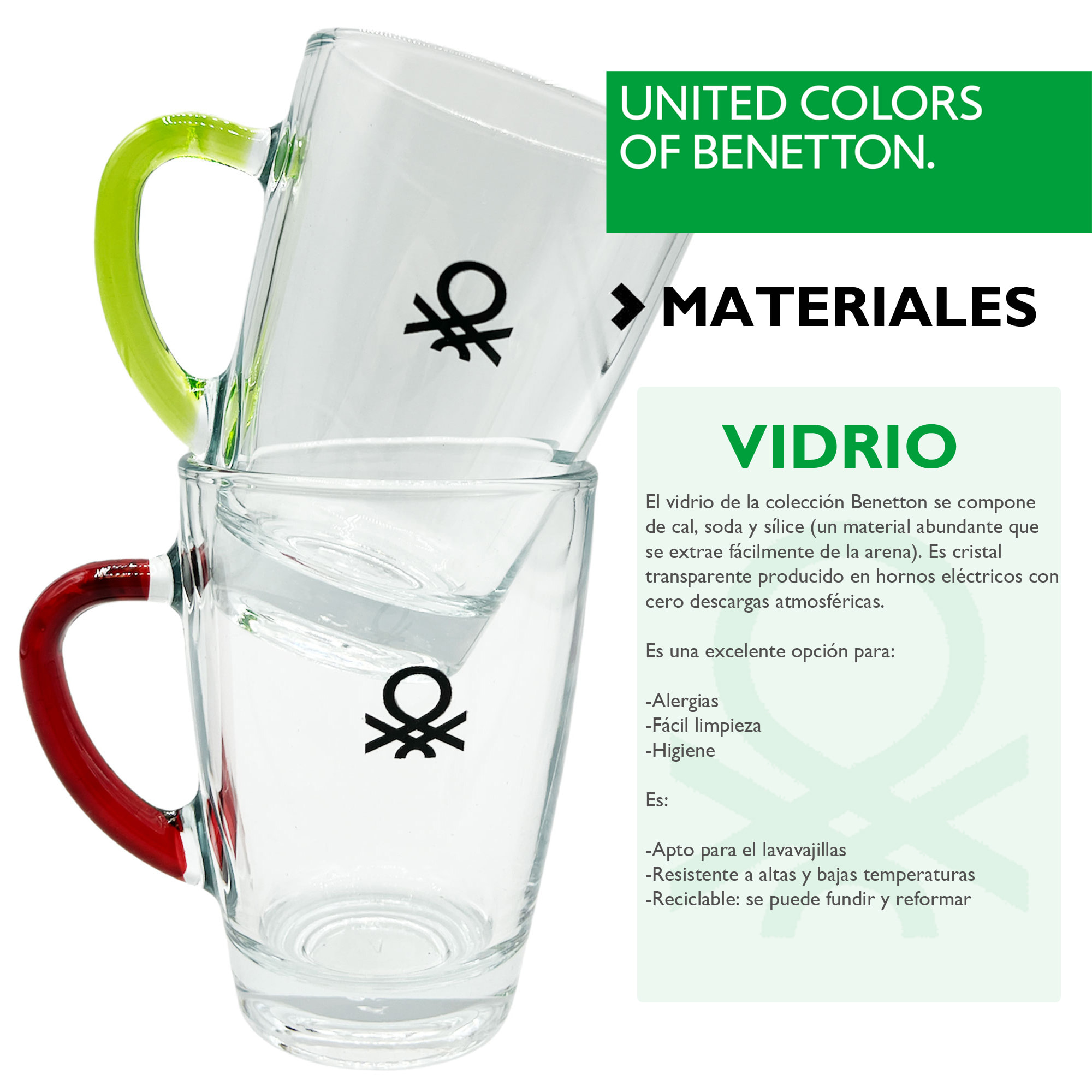 Set 4 tazas  cristal multicolor benetton