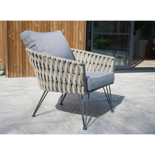 CAPRI - Salon de jardin 4 places en corde tissée et acier