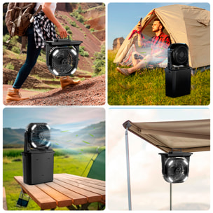 Ventilador F913 con 4 velocidades, 4 modos de spray y luces RGB con diferentes modos, depósito de 9L, temporizador y mando remoto. Incluye power bank 10.000mAh, 6W y viento máx. 5,2 m/s.