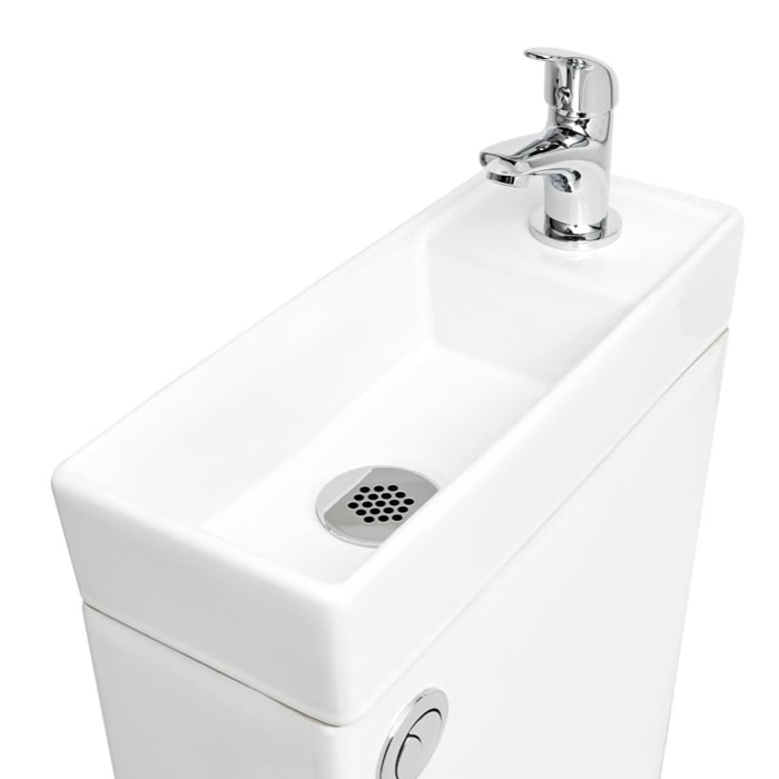 Brevis kit WC à poser sans bride en céramique + robinet eau froide S-Line Pro + tuyau de raccordement Siko (SATBRE34)