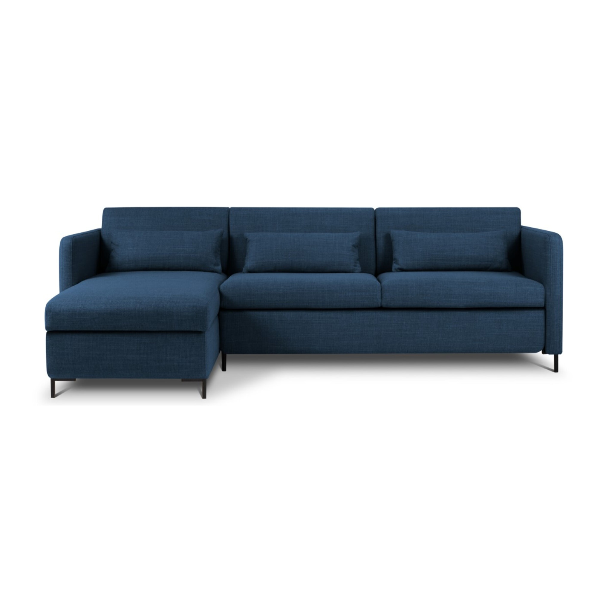 Canapé d'angle gauche convertible avec coffre de rangement "Yanis" 4 places en tissu structurel bleu
