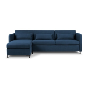 Canapé d'angle gauche convertible avec coffre de rangement "Yanis" 4 places en tissu structurel bleu