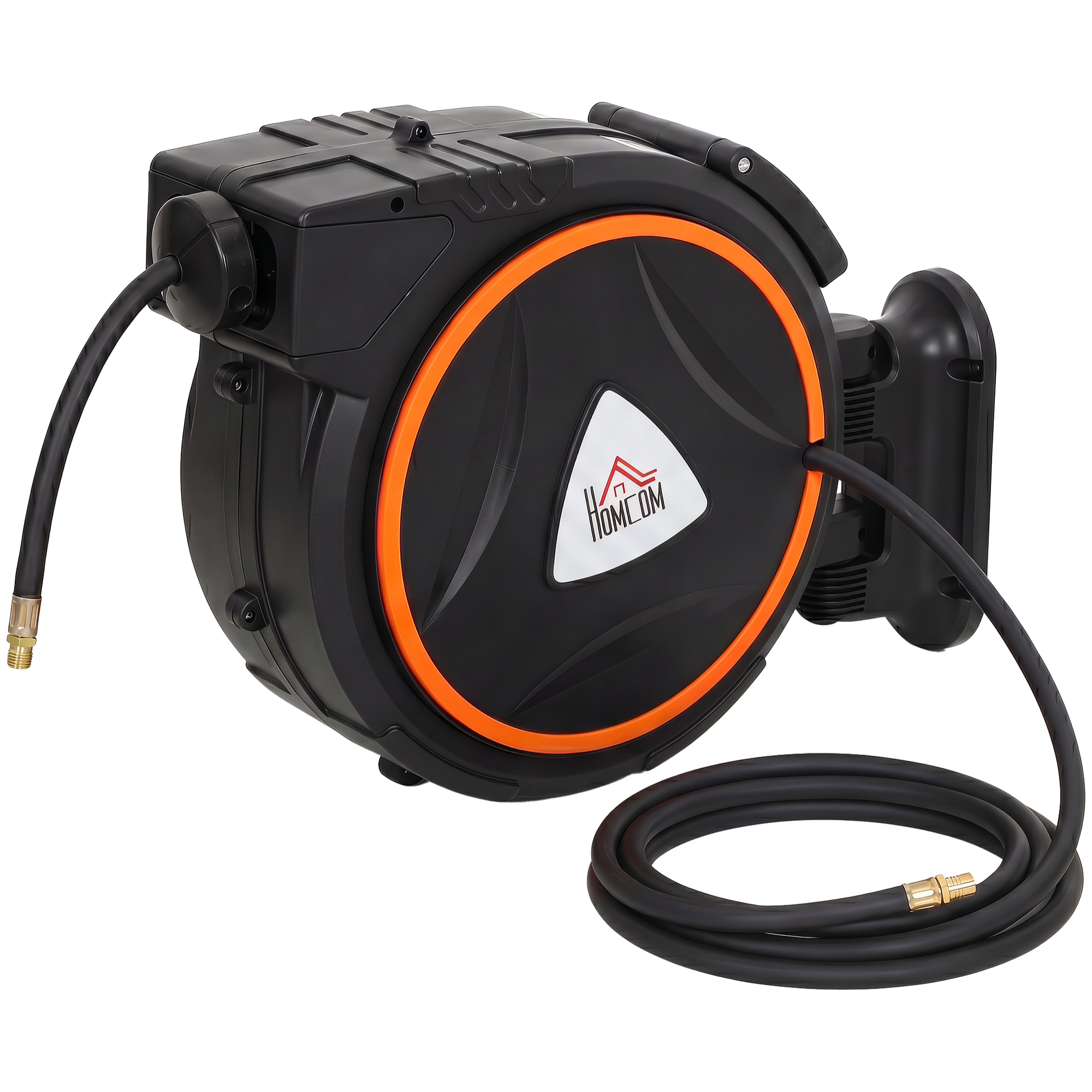 Carrete de Manguera de Aire Comprimido Automático de 20 m+2 m, Conector de 1/4'' BSP, Manguera Compresor Aire con Soporte para Pared Giratorio 180°, Negro