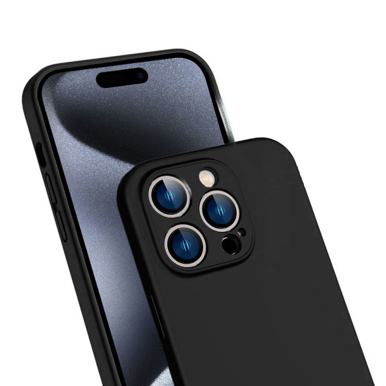 Coque iPhone 15 Pro Silicone liquide Noire + 2 Vitres en Verre trempé Protection écran Antichocs