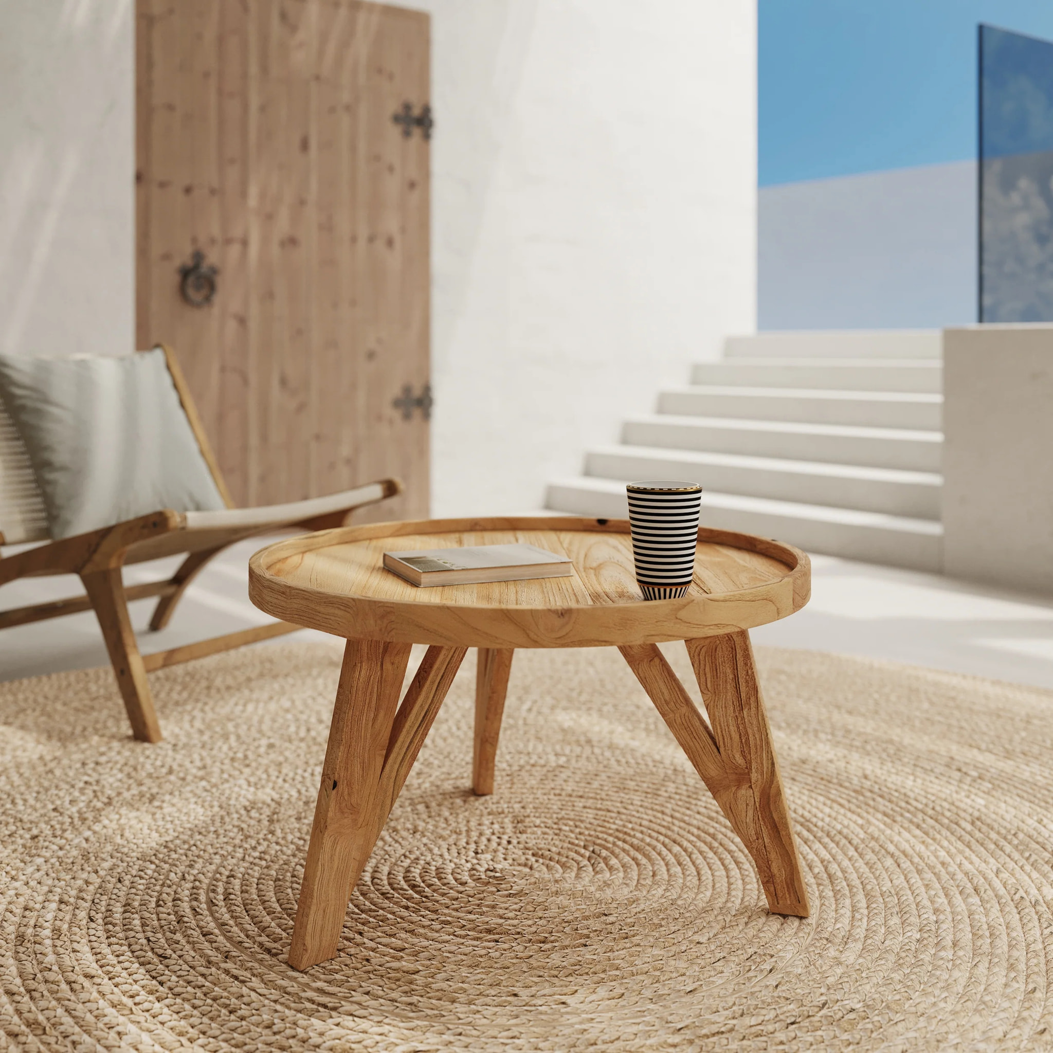 Table basse ronde en bois de teck recyclé D70 cm - Oly