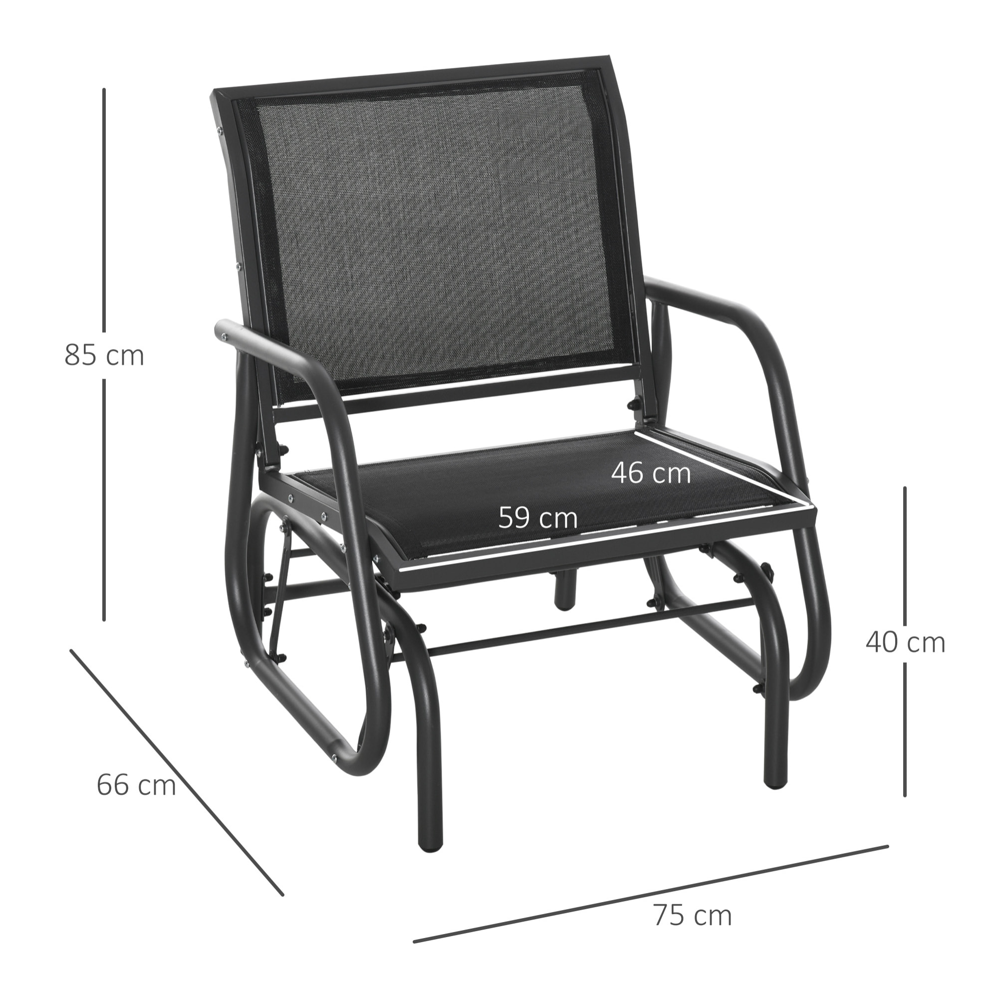 Fauteuil à bascule de jardin rocking chair design contemporain métal textilène noir