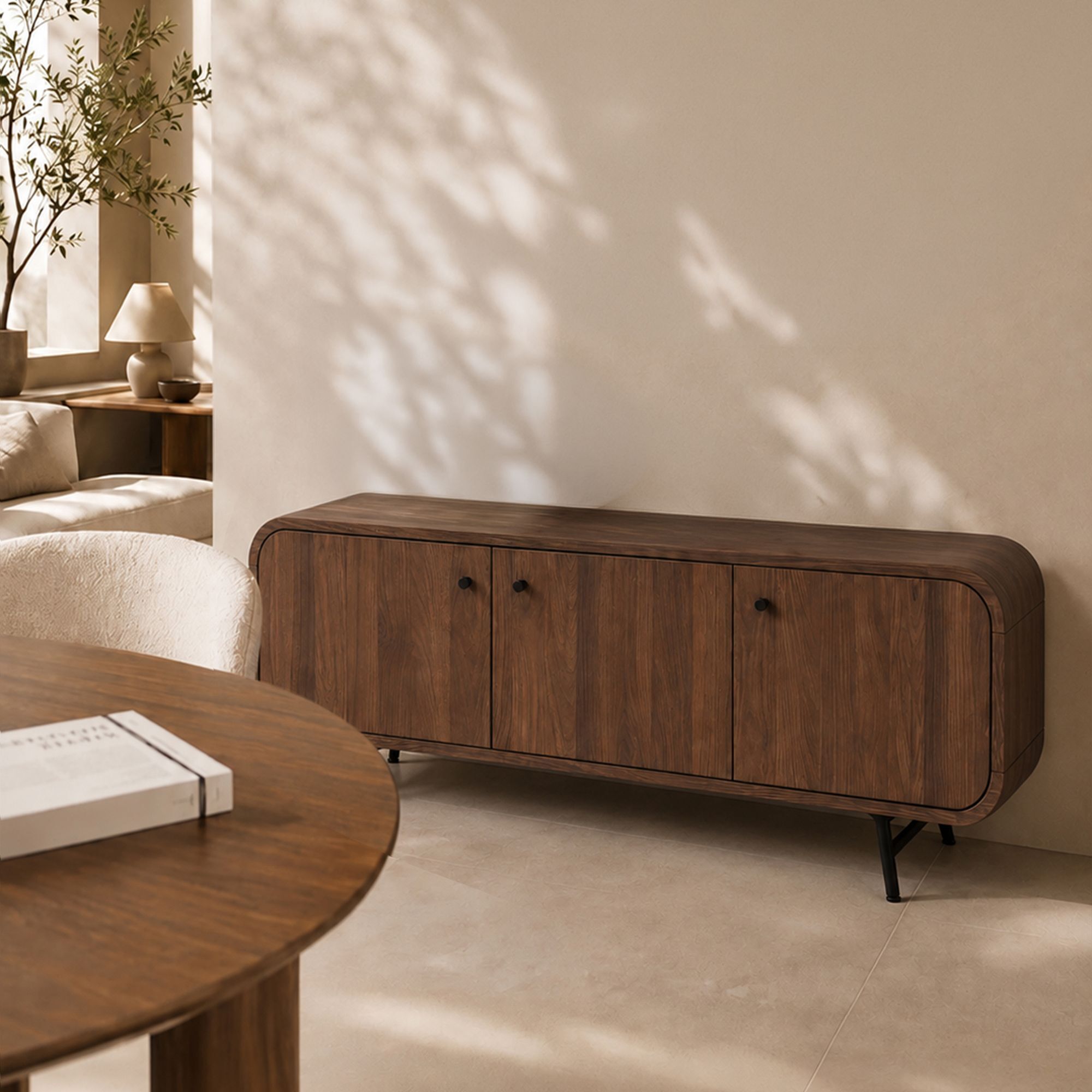 Meuble TV 3 portes effet bois marron OREE