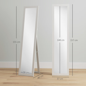 Espejo de Pie Cuerpo Entero 157x37 cm, Espejo de Cuerpo Entero con Soporte, 3 Formas de Uso, Independiente, Montaje Pared y Apoyado, para Salón, Entrada, Dormitorio, Blanco Veteado