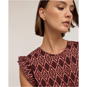 Motivi - Blusa in voile di cotone con stampa e volant - Bordeaux