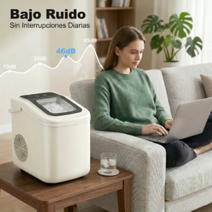 Máquina de Hielo, Máquina de Cubitos de Hielo Autolimpiable, 12 kg/24H, 9 Cubitos Listos en 7 Minutos, 2 Tamaños de Hielo, 1,2L Depósito, para Hogar, Cocina, Oficina, Bar, Beige