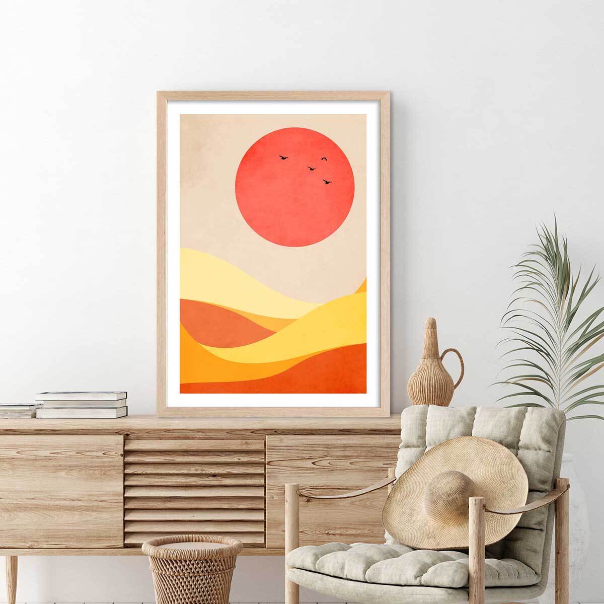 Vague harmonieuse Affiche + cadre en bois - Chêne