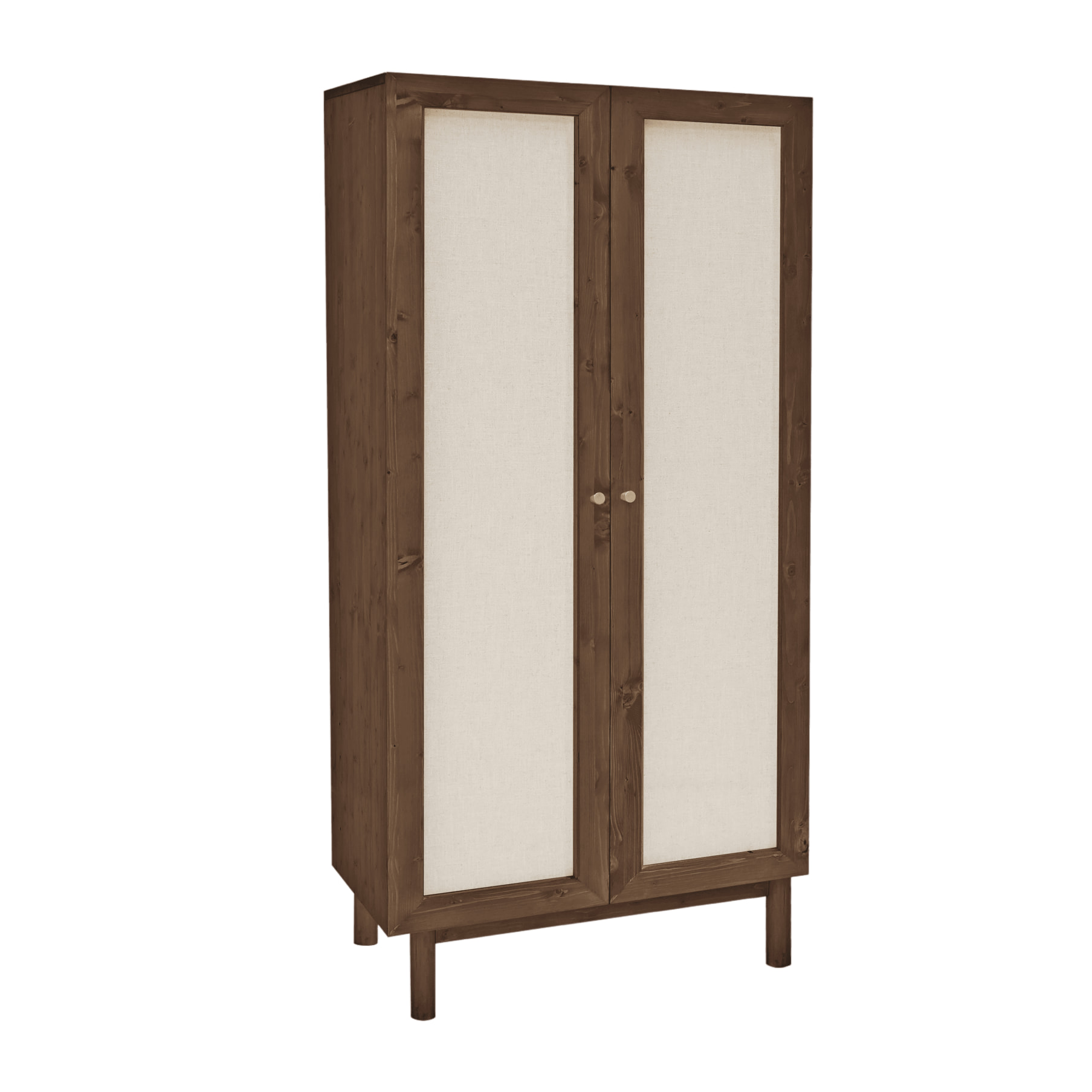 Armoire en bois de sapin et toile de lin ton noyer 180x80cm Hauteur: 180 Longueur: 80 Largeur: 40
