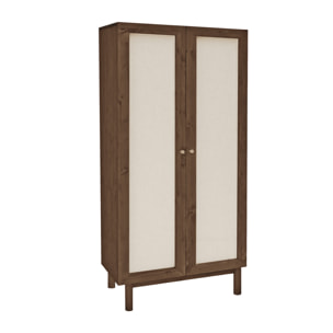 Armoire en bois de sapin et toile de lin ton noyer 180x80cm Hauteur: 180 Longueur: 80 Largeur: 40