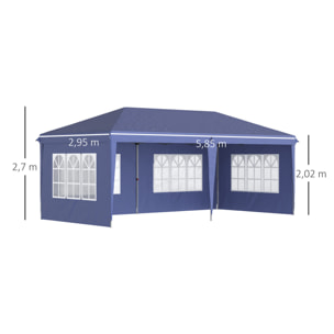 Carpa Plegable 6x3 m con 4 Laterales Desmontables Cenador de Jardín con 4 Ventanas Visibles y Bolsa de Transporte para Patio Terraza Azul