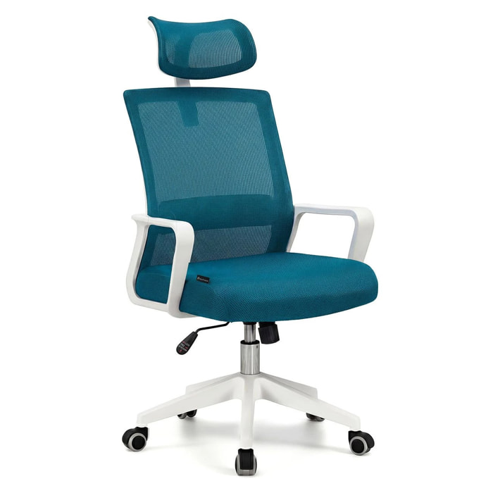 Silla de oficina ergonómica en blanco y turquesa 111-121x51 cm Dafne Tex Blanco - Turquesa