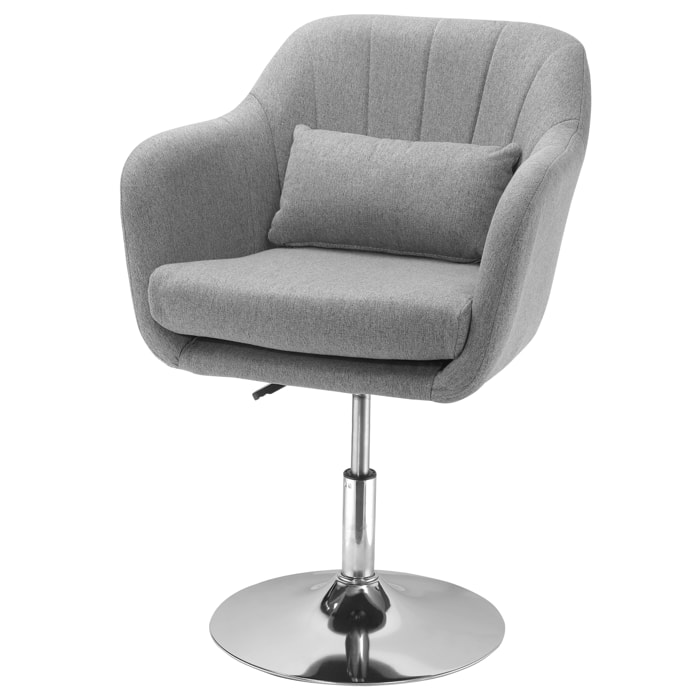 Fauteuil lounge design grand confort coussins lombaires hauteur réglable pivotant 360° piètement métal chromé lin gris