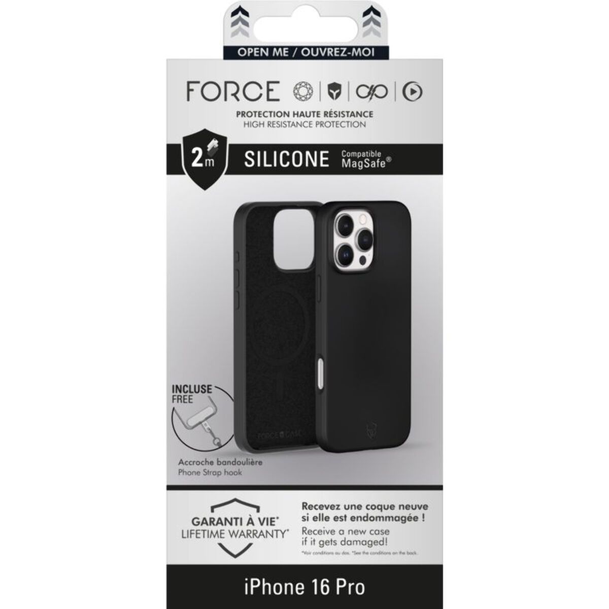 Coque FORCE CASE iPhone 16 Pro MagSafe silicone Noir