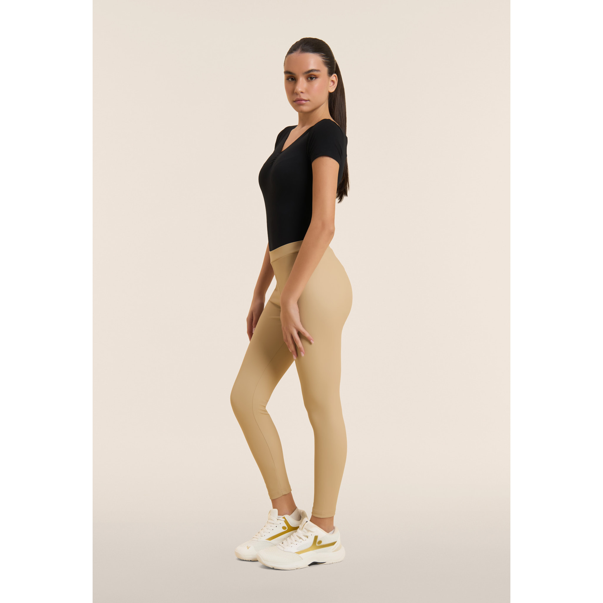 Leggings 7/8 in tessuto coated elasticizzato vita regular