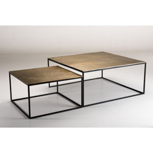 JONAS - Set de 2 tables gigognes carrées aluminium doré - pieds métal noir