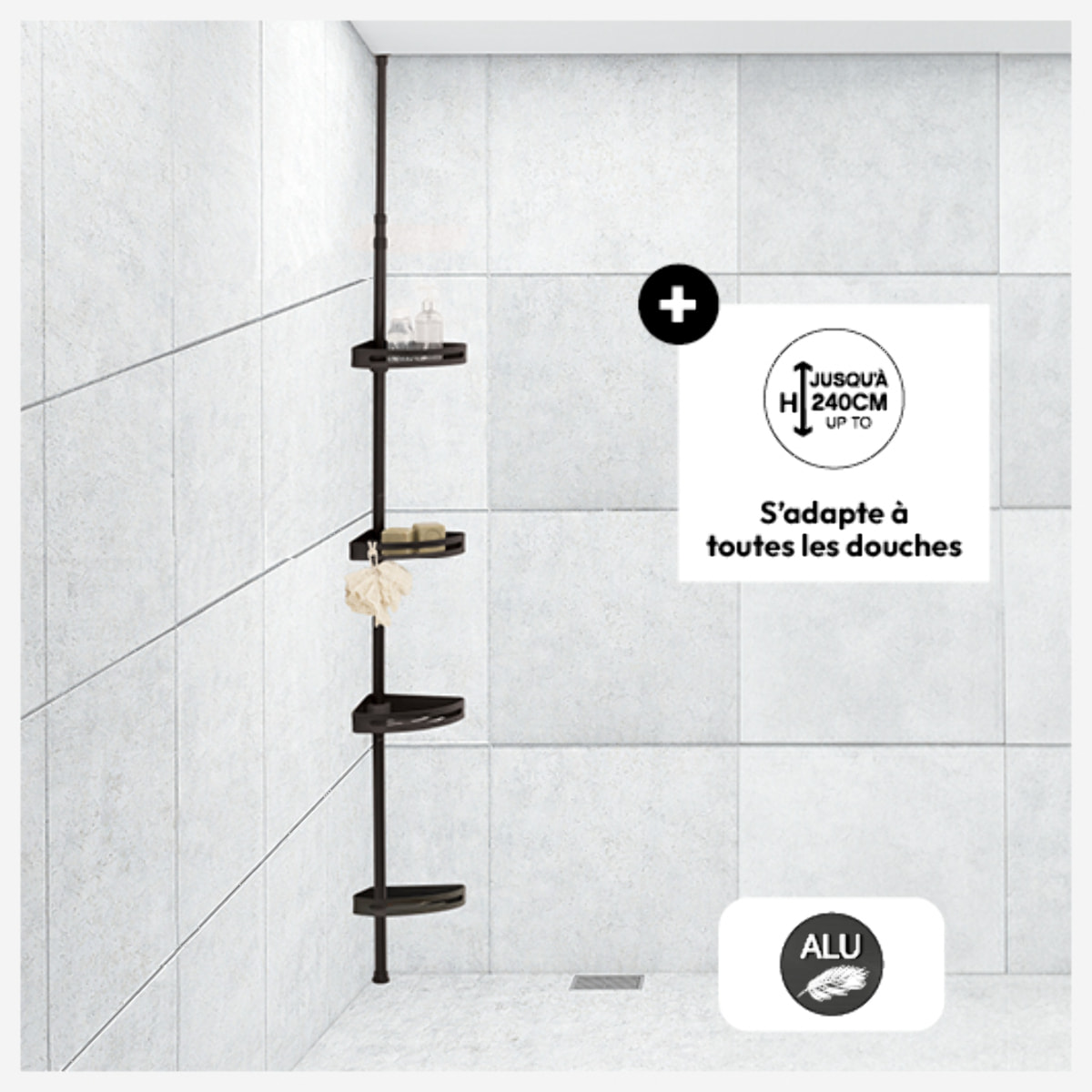 Étagère de douche télescopique rectangle noir "Blackalu"