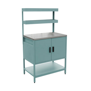 Cuisine d'extérieure en acier bleu gris avec 2 étagères suspendues et 2 portes L80cm