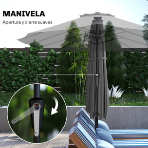 Sombrilla Doble con 36 Luces LED Solares, 4x2 m, Sombrilla Terraza Exterior con Manivela, UPF50+, 12 Varillas, Resistente al Agua, Parasol para Jardín, Terraza, Patio, Gris Oscuro