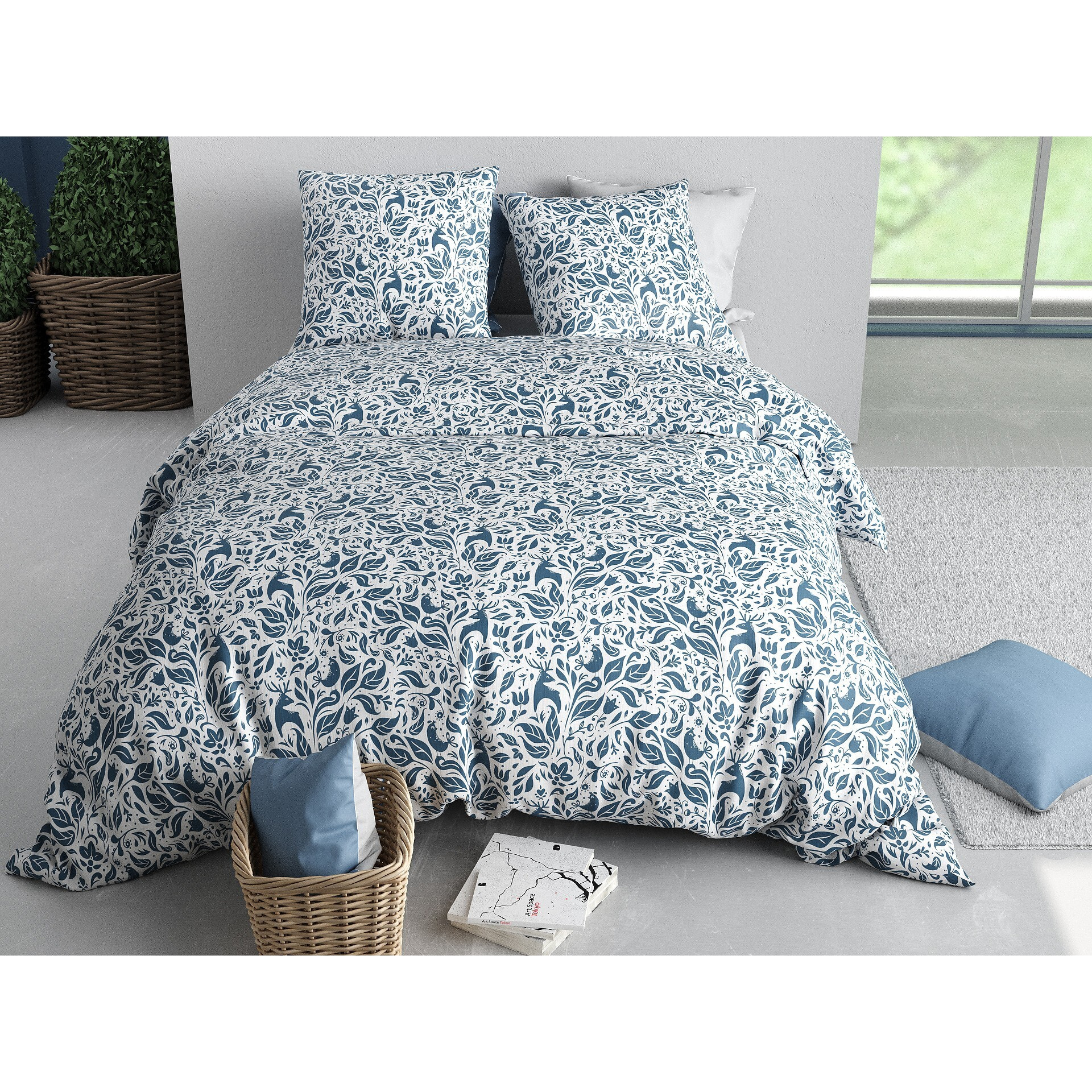 Parure housse de couette imprimée 220x240cm + 2 Taies 100% coton 57fils BLOUVA