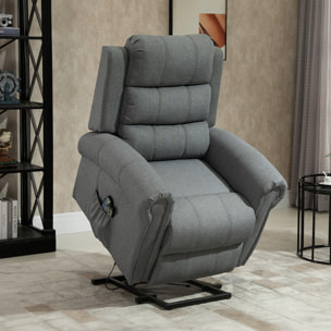Sillón Relax Reclinable Eléctrico Levanta Personas, con Masaje Vibratorio y Calor, Sillón Elevador, con Control Remoto, Reposapiés, Tapizado en Lino, Bolsillos Laterales, Gris