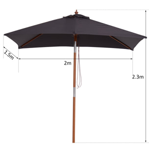 Parasol rectangulaire inclinable bois polyester haute densité 2L x 1,5l x 2,3H m gris foncé