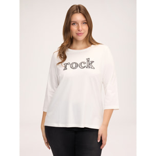 Fiorella Rubino - Camiseta de algodón con inscripción de encaje - Blanco