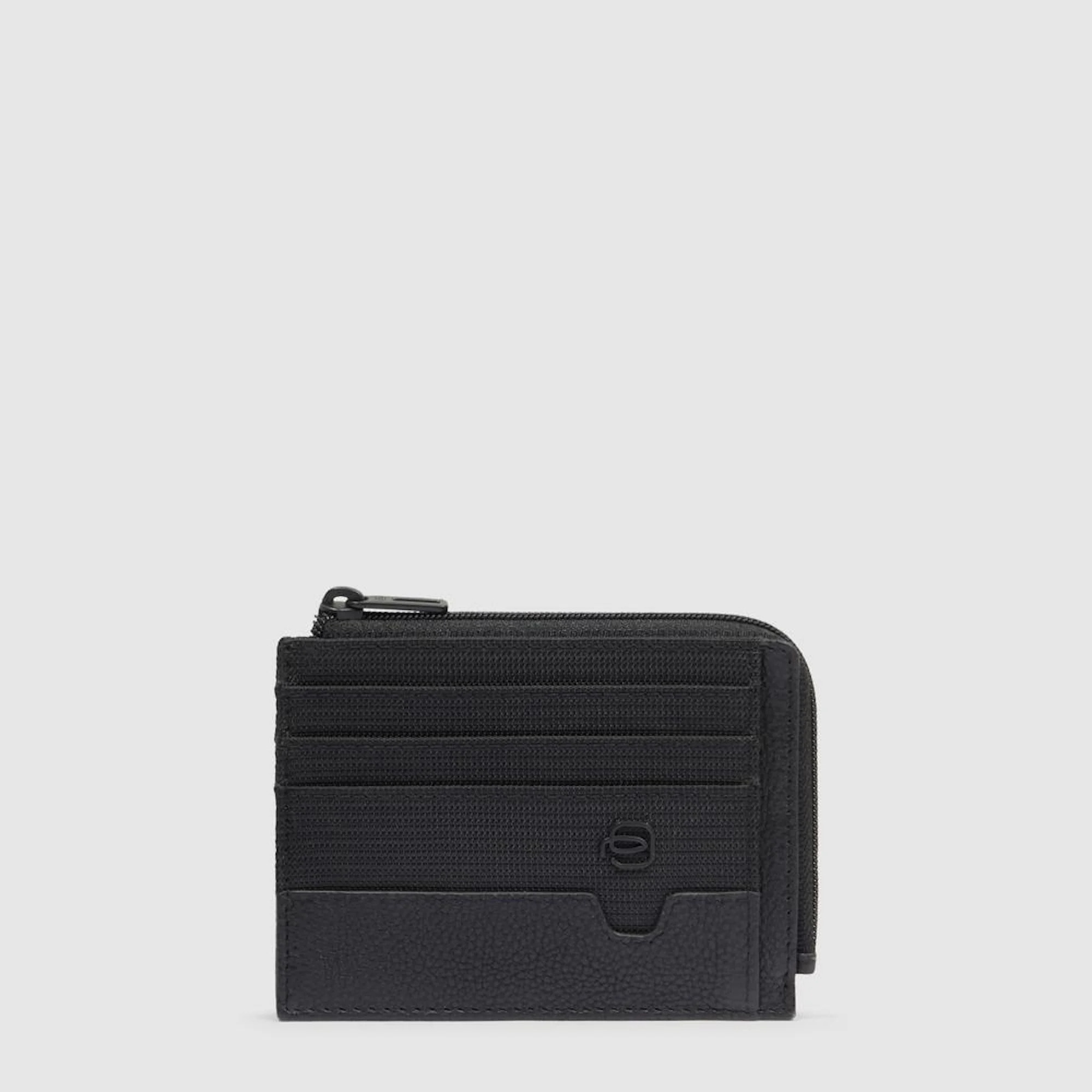 Piquadro Portamonete in pelle e tessuto riciclato con porta documenti e carte di credito con protezione RFID