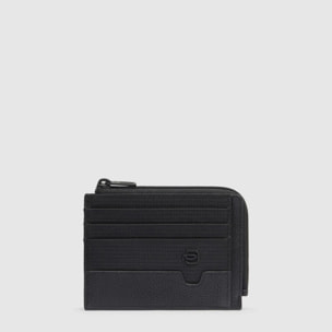 Piquadro Portamonete in pelle e tessuto riciclato con porta documenti e carte di credito con protezione RFID