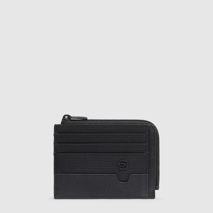Piquadro Portamonete in pelle e tessuto riciclato con porta documenti e carte di credito con protezione RFID