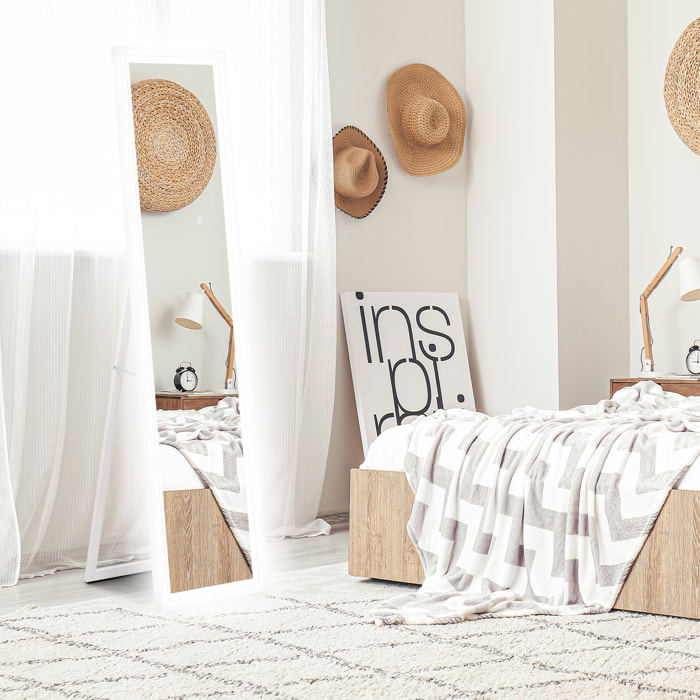 Espejo de Cuerpo Entero con Luz LED 160x40 cm Espejo de Pie o de Pared con Iluminación de 3 Colores Táctil Inteligente Función de Memoria y Soporte para Salón Dormitorio Blanco