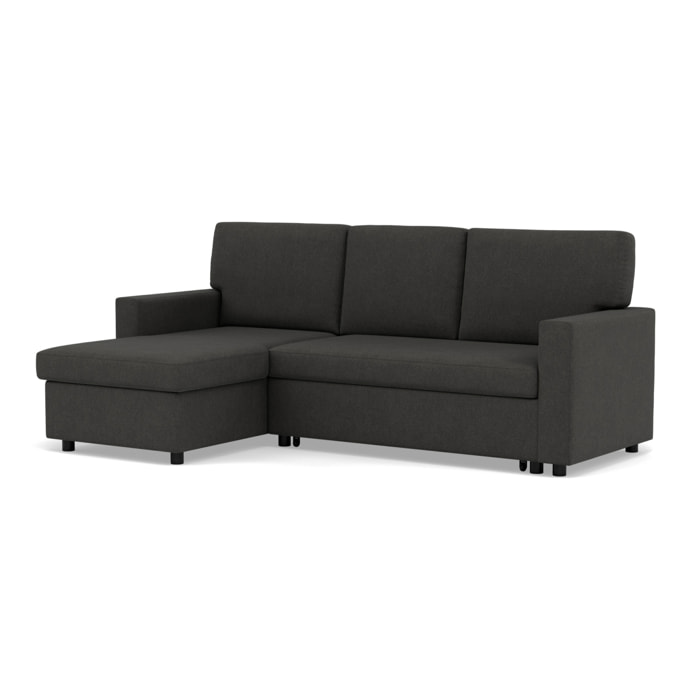 Meiya - canapé d'angle réversible 4 places convertible avec coffre en tissu - Gris foncé