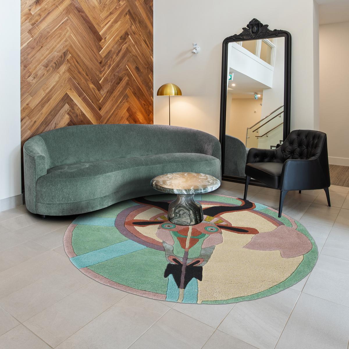 Tapis salon et chambre fait à la main en laine motif fresque LUNICIA