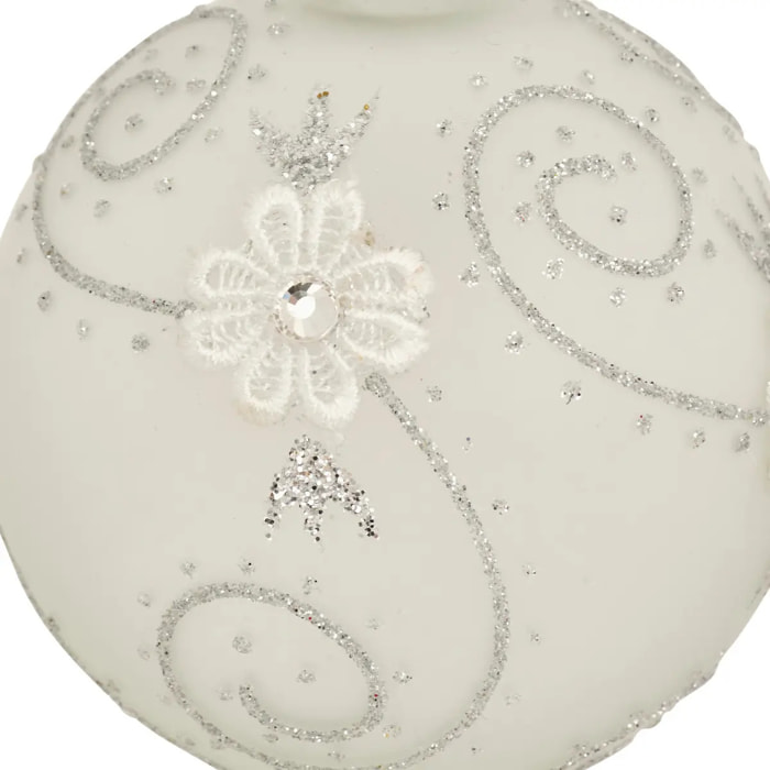 Boule verre dentelle D.8cm argent