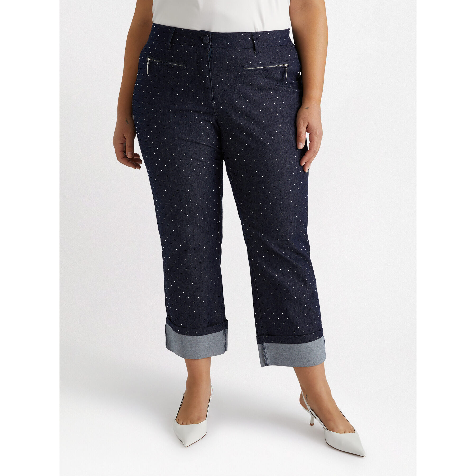 Fiorella Rubino - Vaqueros cropped con microtachuelas - Azul