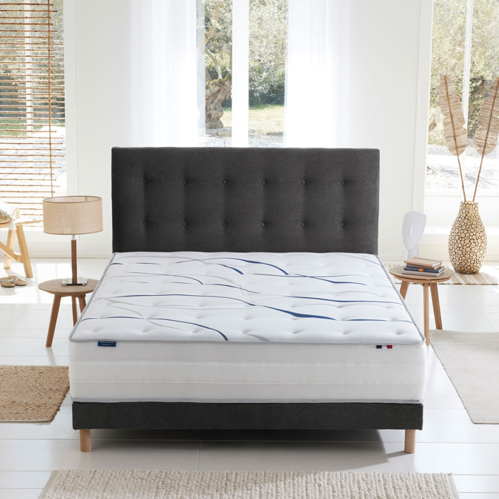 Ensemble matelas mémoire de forme MEMORIA + sommier + tête de lit, chenille bouclettes Gris anthracite