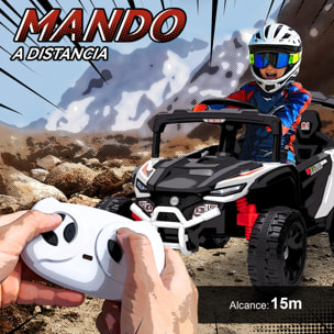 Coche Eléctrico para Niños 12V, Coche de Batería UTV con 2 Motores, Control Remoto 2,4G, 3-5 km/h, Suspensión Trasera, Faros, Música, para Niños de 3-5 Años, Blanco